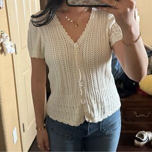 Elementz Pointelle Knit Short Sleeve Cardigan